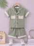 Green Cuban Collar Short Set