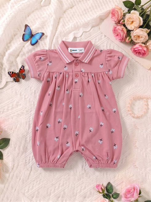 Daisy Bloom Polo Collar Romper