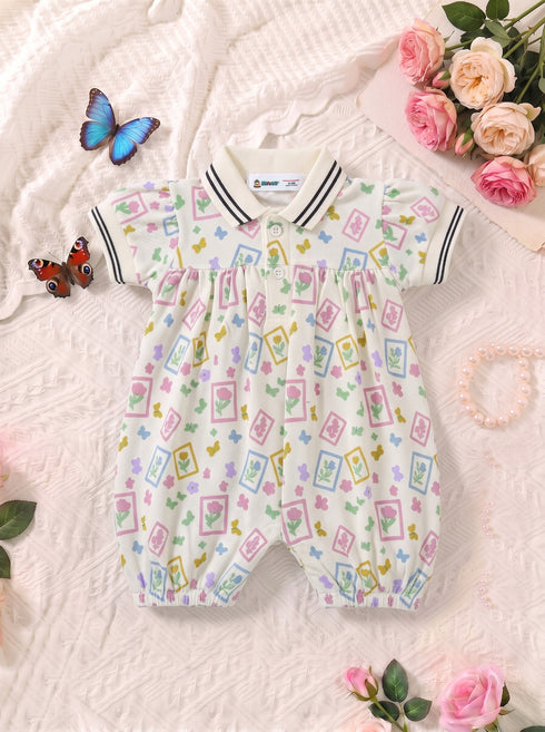 Rainbow Bloom Polo Collar Romper