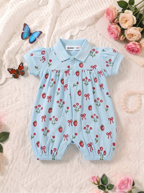 Strawberry Blossom Polo Collar Romper