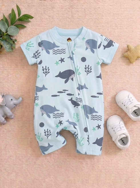 Blue Whale Zip-Up Romper