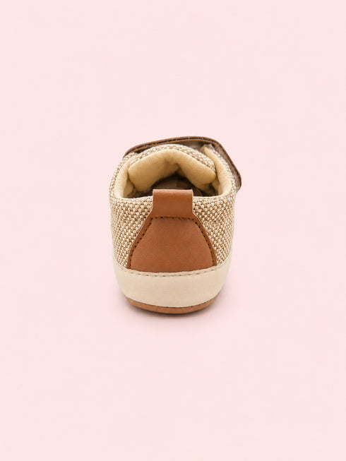 Brown & Tan Woven Texture Sneakers with Velcro Straps