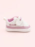 White & Pink Woven Texture Sneakers with Velcro Straps