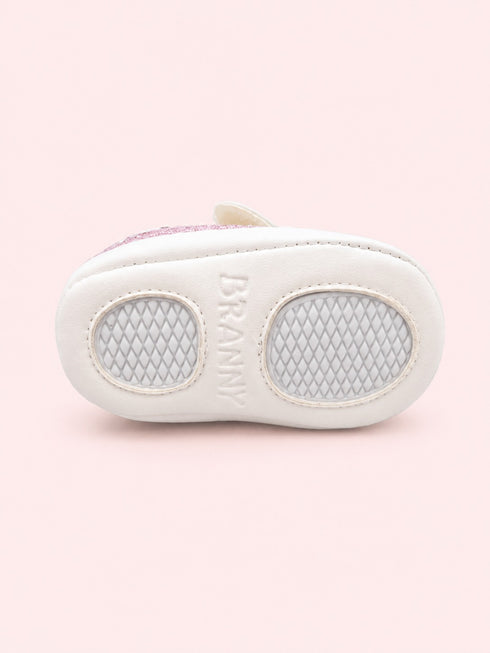 White & Pink Woven Texture Sneakers with Velcro Straps