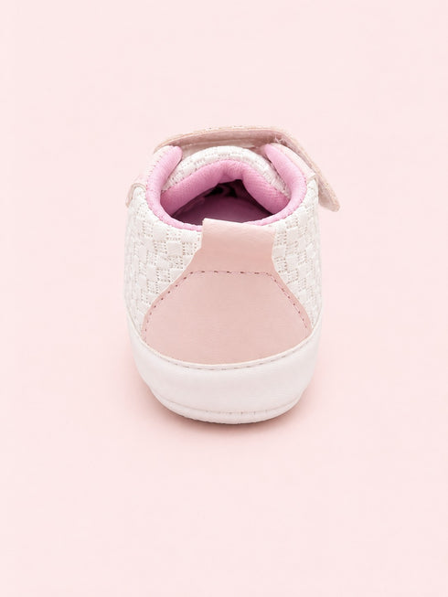 Pink & White Woven Texture Sneakers with Velcro Straps