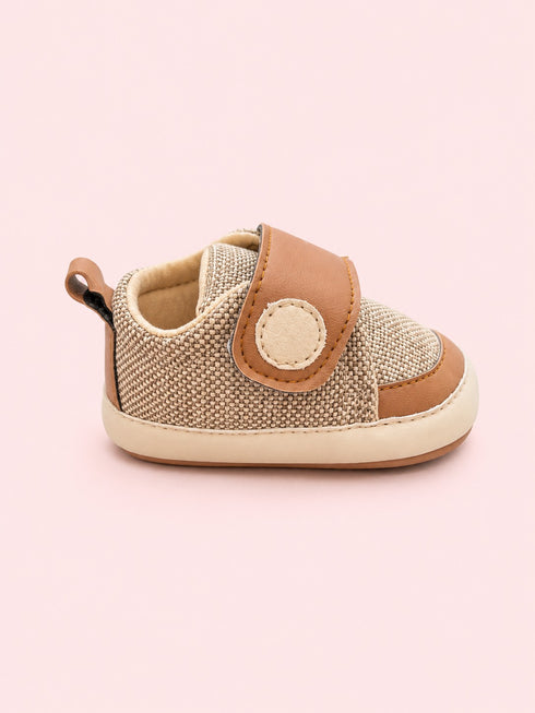 Brown & Tan Woven Texture Sneakers with Velcro Straps