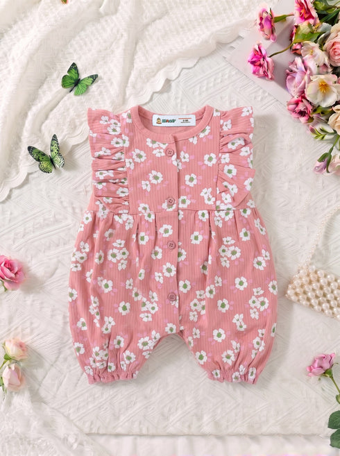 Blush Garden Flutter Front Open Frill Romper