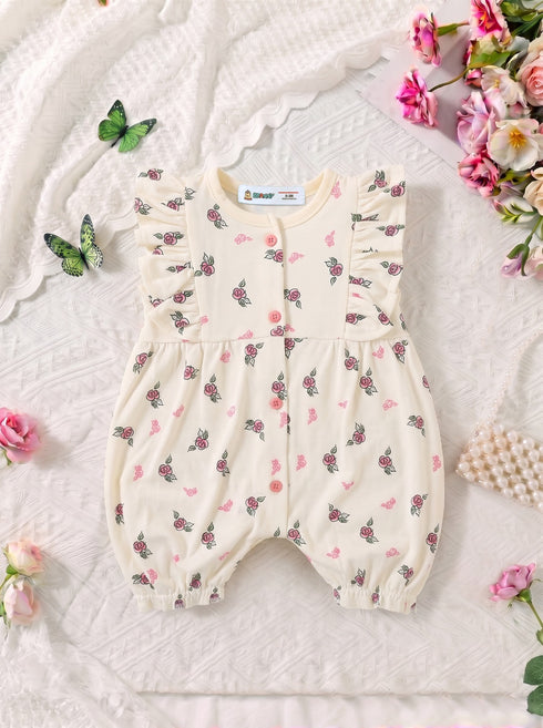 Tiny Garden Flutter Front Open Frill Romper