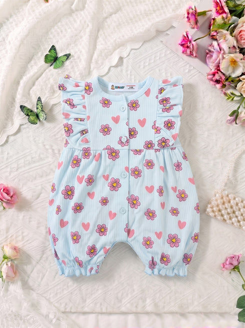 Blooming Hearts Flutter Front Open Frill Romper