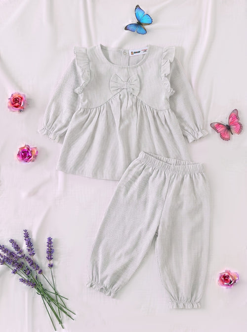 Grey Gingham Bow Detail Frock Set