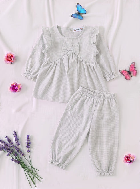 Grey Gingham Bow Detail Frock Set