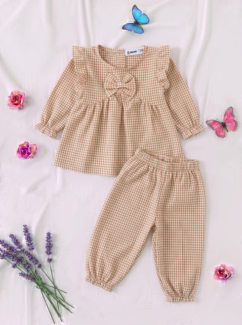 Red Gingham Bow Detail Frock Set