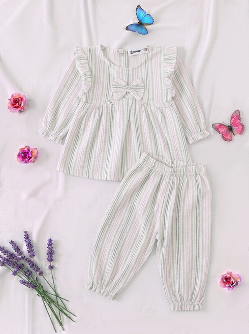 Grey Striped Bow Detail Frock Set