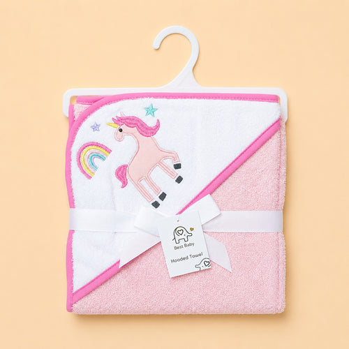 Rainbow Unicorn Embroidered Baby Hooded Bath Towel (76x76)