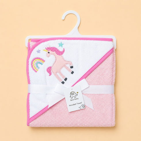 Rainbow Unicorn Embroidered Baby Hooded Bath Towel (76x76)
