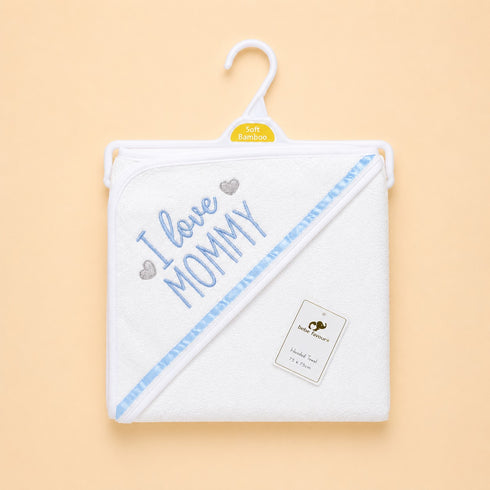 I Love Mommy Embroidered Baby Hooded Bath Towel 76x76 (Blue)