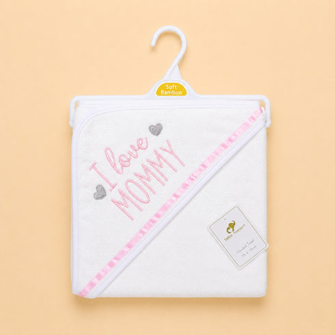 I Love Mommy Embroidered Baby Hooded Bath Towel 76x76 (Pink)
