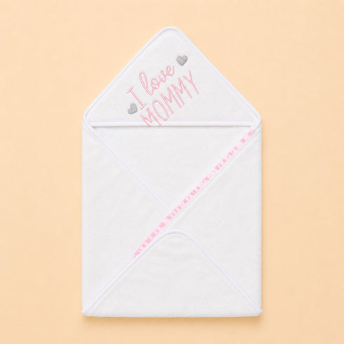 I Love Mommy Embroidered Baby Hooded Bath Towel 76x76 (Pink)