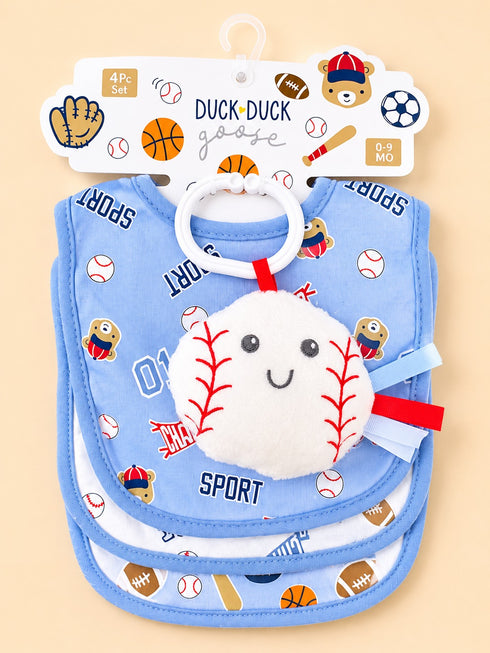 4-Pcs Athlete Baby Bibs & Plush Toy Gift Set