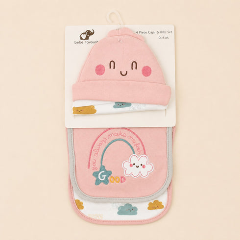 4-Pcs Baby Caps & Bibs Gift Set