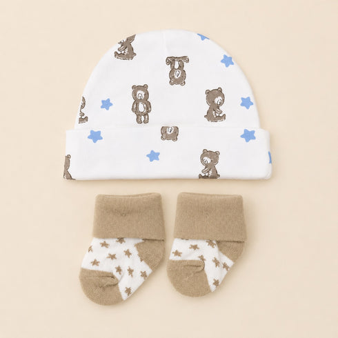 4-Pcs Baby Cap, Bib, Burp Cloth & Socks Gift Set