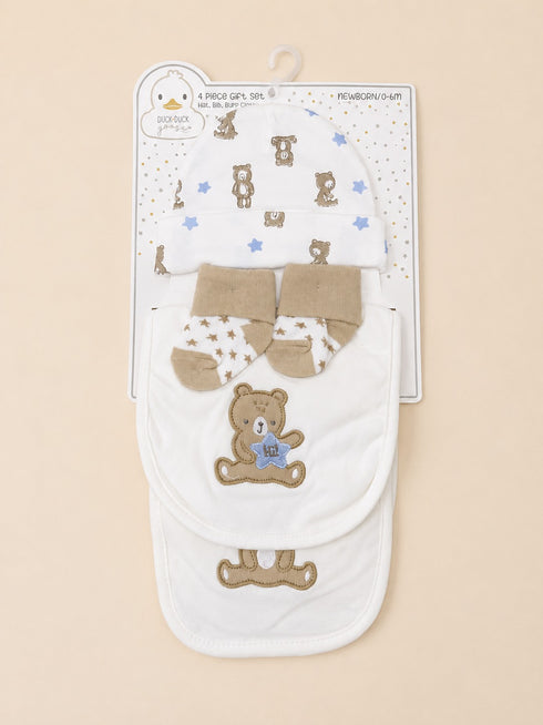 4-Pcs Baby Cap, Bib, Burp Cloth & Socks Gift Set