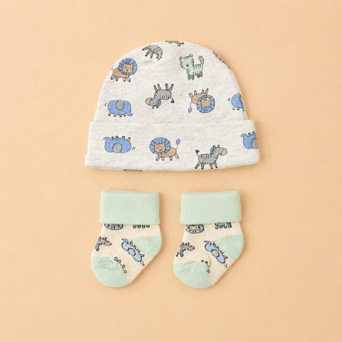 4-Pcs Baby Cap, Bib, Burp Cloth & Socks Gift Set