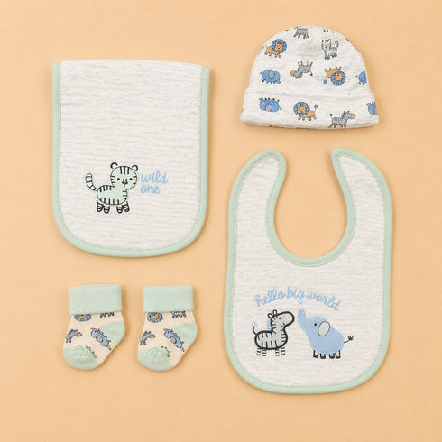 4-Pcs Baby Cap, Bib, Burp Cloth & Socks Gift Set