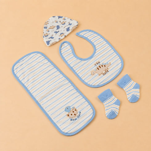 4-Pcs Baby Cap, Bib, Burp Cloth & Socks Gift Set