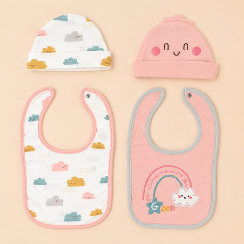 4-Pcs Baby Caps & Bibs Gift Set