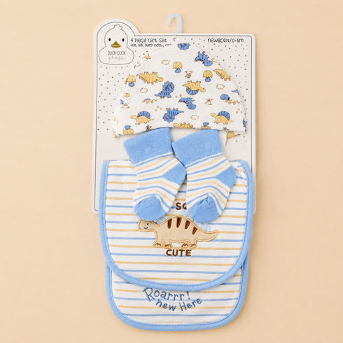 4-Pcs Baby Cap, Bib, Burp Cloth & Socks Gift Set