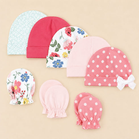 8-Pcs Baby Mittens & Caps Gift Set