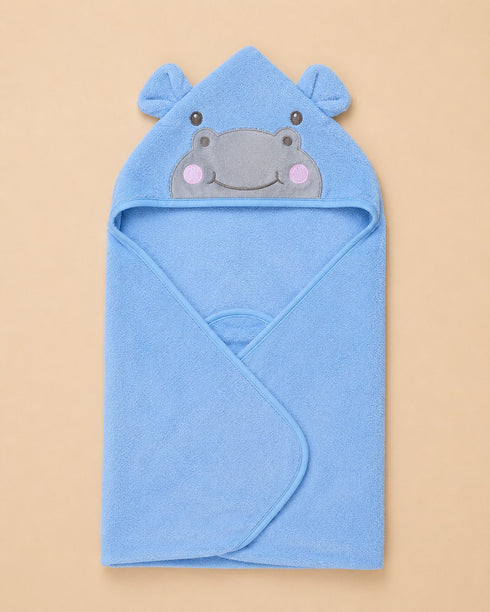 Hippo Baby Hooded Bath Towel Set With 3 Wash Cloths