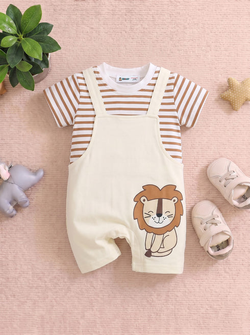 Little Lion Striped Dungaree Romper