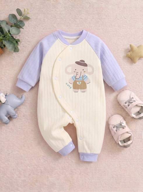 Cute Elephant Textured Romper (Blue)