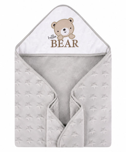 Hello Bear Embroidered Soft Dotted Hooded Blanket (Grey)