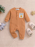 Playful Ribbed Henley Sleepsuit (Rust)