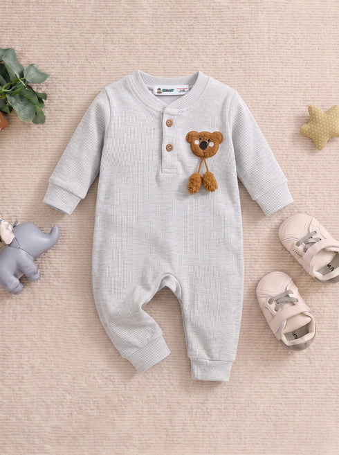 Playful Ribbed Henley Sleepsuit (Oatmeal)