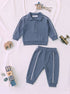 Ribbed Quarter-Zip Raglan Set (Steel Blue)