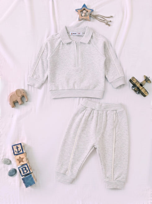 Ribbed Quarter-Zip Raglan Set (Oatmeal)