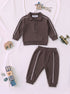 Ribbed Quarter-Zip Raglan Set (Brown)