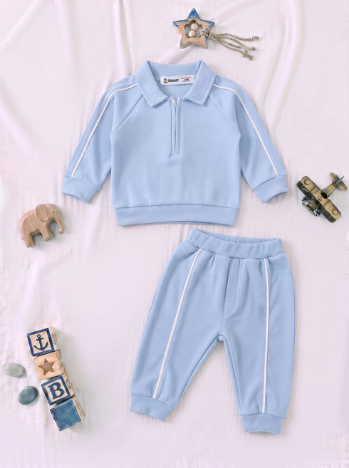 Ribbed Quarter-Zip Raglan Set (Sky Blue)