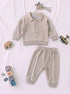 Ribbed Quarter-Zip Raglan Set (Heather Brown)
