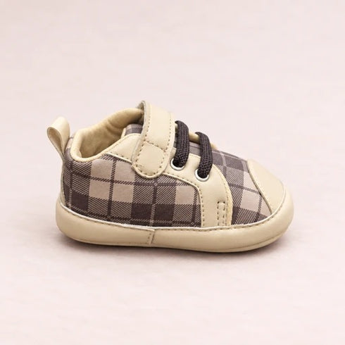 Beige Plaid Sneakers with Velcro Straps
