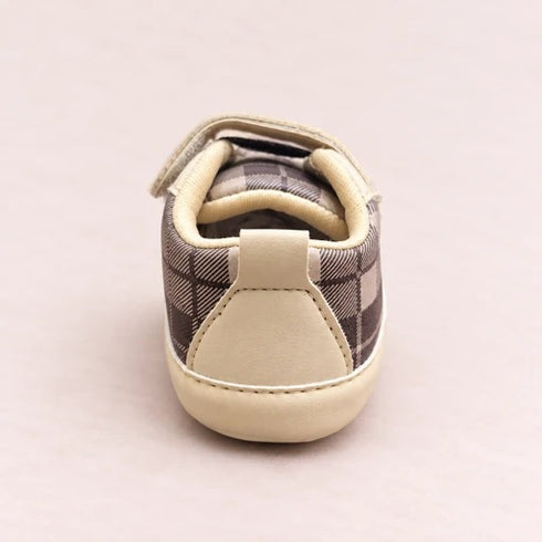 Beige Plaid Sneakers with Velcro Straps