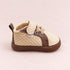 Cream & Brown Woven Texture Sneakers with Velcro Straps