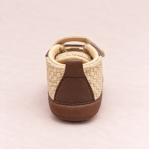 Cream & Brown Woven Texture Sneakers with Velcro Straps