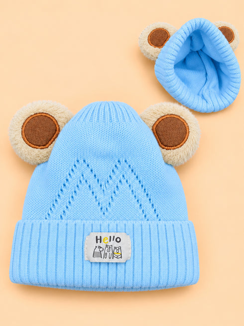 Teddy Ear Knitted Beanies (Sky Blue)