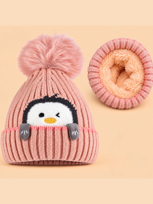Penguin Embroidery Knitted Beanies (Light Pink)