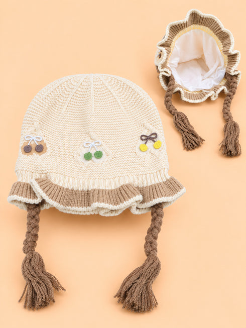 Floral Embroidered Knitted Beanies (Cream)